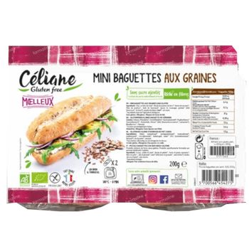 Céliane Sans Gluten Mini Baguettes aux Graines Bio 2 pièces