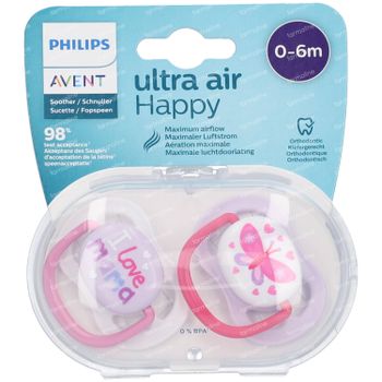 Philips Avent Ultra Air Happy Fopspeen Girl 0-6 Maanden SCF080/02 2 stuks