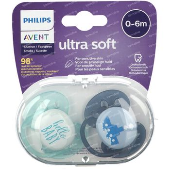 Philips Avent Ultra Soft Sucette Boy 0-6 Moins SCF222/01 2 pièces