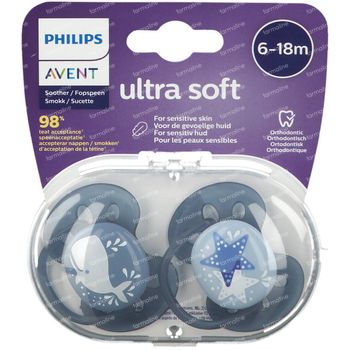 Philips Avent Ultra Soft Fopspeen Boy 6-18 Maanden SCF223/03 2 stuks