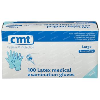 CMT Handschoenen Latex Poedervrij Blauw Large 100 stuks