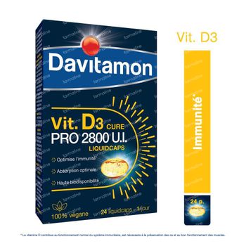 Davitamon Cure de Vitamin D3 Pro 2800 I.E. - Immunité, Os, Muscles 24 capsules
