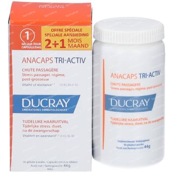 Ducray Anacaps Tri-Activ tegen Tijdelijke Haaruitval 2+1 GRATIS Nieuwe Formule 3x30 capsules