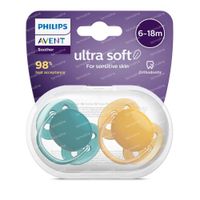 Philips Avent Ultra Soft Sucette 6-18 Moins SCF091/04 2 pièces
