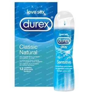 Durex Préservatifs Classic Natural 12 stuks + Durex Play Sensitive Lubrifiant 50 ml 1 set