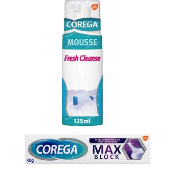 Corega Max Block Kleefcrème + Fresh Cleanse Reinigingsmousse 1 set