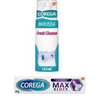 Corega Max Block Kleefcrème + Fresh Cleanse Reinigingsmousse 1  set