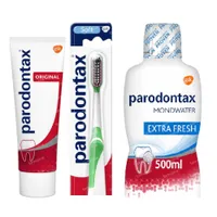 Parodontax Fluoride Tandpasta + Soft Tandenborstel + Mondwater set online bestellen | FARMALINE.be
