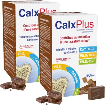 CalxPlus Chocolade zonder Suiker DUO Verlaagde Prijs 2x60 tabletten