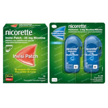 Nicorette® Combi Therapie Invisi Patch 25mg + Freshmint Zuigtabletten 2mg 1 set