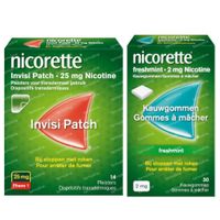 Nicorette® Combi Therapie Invisi Patch 25mg + Freshmint Kauwgom 2mg 1 set