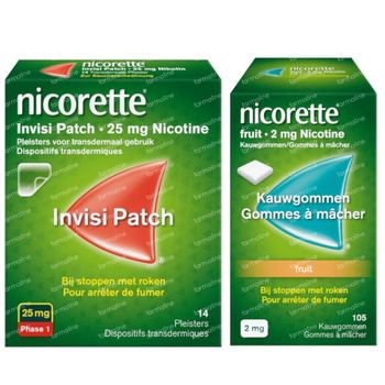 Nicorette® Combi Therapie Invisi Patch 25mg + Fruit Gommes à Mâcher 2mg 1 set