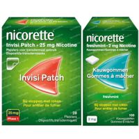 Nicorette® Combi Therapie Invisi Patch 25mg + Freshmint Kauwgom 2mg 1 set