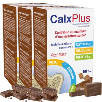 CalxPlus Bonbon Chocolat Sans Sucre TRIO 3x60 comprimés